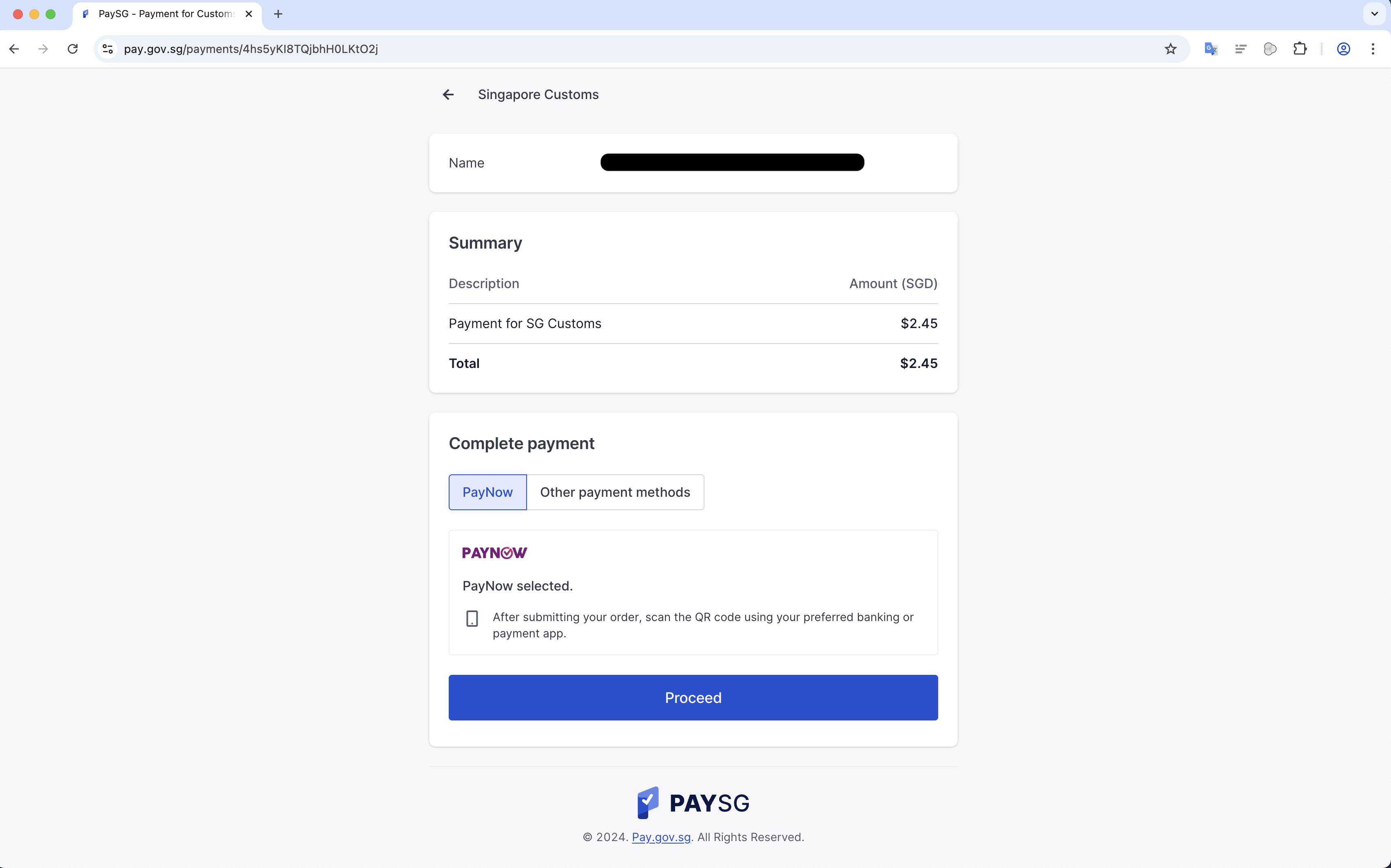 PaySG payment page